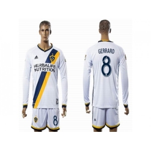 Los Angeles Galaxy #8 GERRARD White Home Long Sleeves Soccer Club Jersey