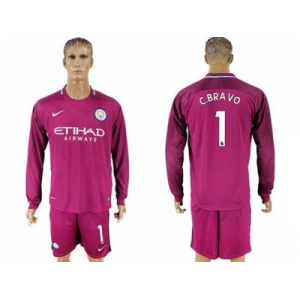 Manchester City #1 C.Bravo Away Long Sleeves Soccer Club Jersey