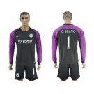 Manchester City #1 C.Bravo Black Goalkeeper Long Sleeves Soccer Club Jersey