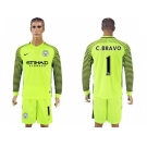 Manchester City #1 C.Bravo Green Goalkeeper Long Sleeves Soccer Club Jersey