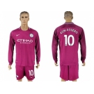 Manchester City #10 Kun Aguero Away Long Sleeves Soccer Club Jersey