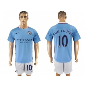 Manchester City #10 Kun Aguero Home Soccer Club Jersey2