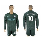 Manchester City #10 Kun Aguero Sec Away Long Sleeves Soccer Club Jersey