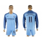 Manchester City #11 Kolarov Home Long Sleeves Soccer Club Jersey