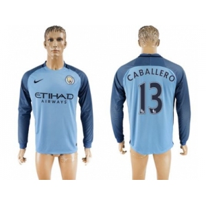 Manchester City #13 Caballero Home Long Sleeves Soccer Club Jersey1