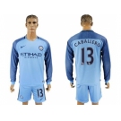 Manchester City #13 Caballero Home Long Sleeves Soccer Club Jersey