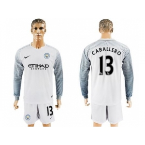 Manchester City #13 Caballero White Goalkeeper Long Sleeves Soccer Club Jersey