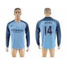 Manchester City #14 Bony Home Long Sleeves Soccer Club Jersey1