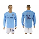 Manchester City #14 Bony Home Long Sleeves Soccer Club Jersey