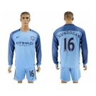 Manchester City #16 Gundogan Home Long Sleeves Soccer Club Jersey