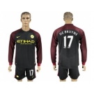 Manchester City #17 De Bruyne Away Long Sleeves Soccer Club Jersey