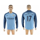 Manchester City #17 De Bruyne Home Long Sleeves Soccer Club Jersey1