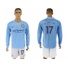 Manchester City #17 De Bruyne Home Long Sleeves Soccer Club Jersey