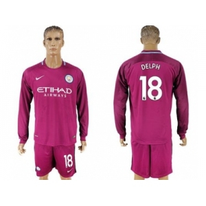 Manchester City #18 Delph Away Long Sleeves Soccer Club Jersey