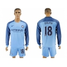 Manchester City #18 Delph Home Long Sleeves Soccer Club Jersey