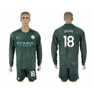 Manchester City #18 Delph Sec Away Long Sleeves Soccer Club Jersey