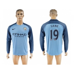 Manchester City #19 Sane Home Long Sleeves Soccer Club Jersey1