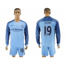 Manchester City #19 Sane Home Long Sleeves Soccer Club Jersey