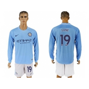 Manchester City #19 Sane Home Long Sleeves Soccer Club Jersey