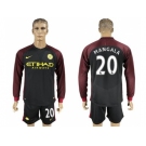 Manchester City #20 Mangala Away Long Sleeves Soccer Club Jersey