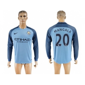 Manchester City #20 Mangala Home Long Sleeves Soccer Club Jersey1