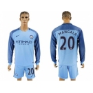 Manchester City #20 Mangala Home Long Sleeves Soccer Club Jersey