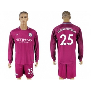 Manchester City #25 Fernandinho Away Long Sleeves Soccer Club Jersey