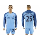 Manchester City #25 Fernandinho Home Long Sleeves Soccer Club Jersey