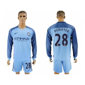 Manchester City #28 Denayer Home Long Sleeves Soccer Club Jersey