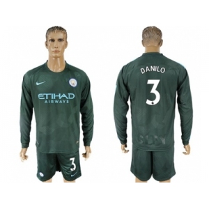 Manchester City #3 Danilo Sec Away Long Sleeves Soccer Club Jersey