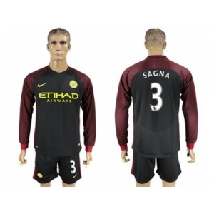 Manchester City #3 Sagna Away Long Sleeves Soccer Club Jersey