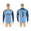 Manchester City #3 Sagna Home Long Sleeves Soccer Club Jersey1