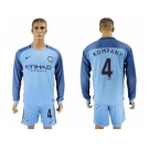 Manchester City #4 Company Home Long Sleeves Soccer Club Jersey