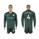 Manchester City #4 Kompany Sec Away Long Sleeves Soccer Club Jersey