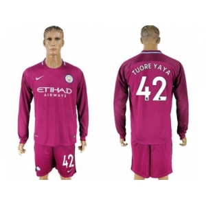 Manchester City #42 Toure Yaya Away Long Sleeves Soccer Club Jersey