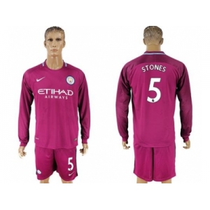 Manchester City #5 Stones Away Long Sleeves Soccer Club Jersey