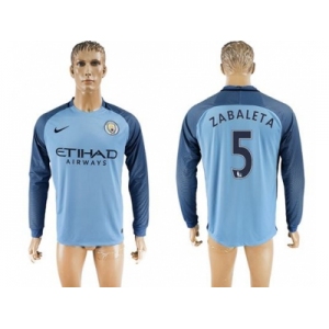 Manchester City #5 Zabaleta Home Long Sleeves Soccer Club Jersey1