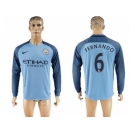 Manchester City #6 Fernando Home Long Sleeves Soccer Club Jersey1