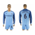 Manchester City #6 Fernando Home Long Sleeves Soccer Club Jersey