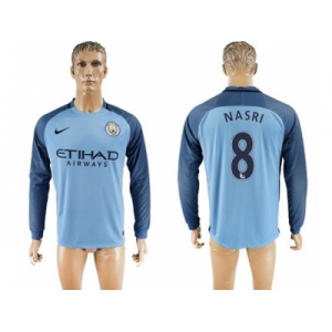 Manchester City #8 Nasri Home Long Sleeves Soccer Club Jersey1