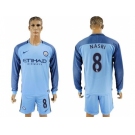 Manchester City #8 Nasri Home Long Sleeves Soccer Club Jersey