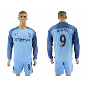 Manchester City #9 Nolito Home Long Sleeves Soccer Club Jersey