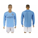 Manchester City Blank Home Long Sleeves Soccer Club Jersey