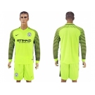 Manchester City Blank Shiny Green Goalkeeper Long Sleeves Soccer Club Jersey