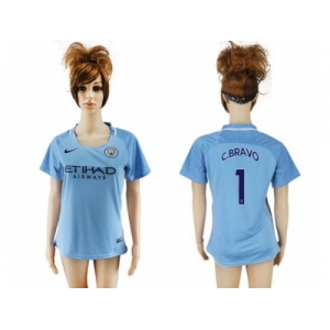 Women's Manchester City #1 C.Bravo Home Soccer Club Jersey