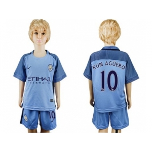 Manchester City #10 Kun Aguero Home Kid Soccer Club Jersey1