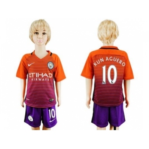 Manchester City #10 Kun Aguero Sec Away Kid Soccer Club Jersey