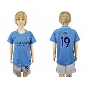 Manchester City #19 Sane Home Kid Soccer Club Jersey