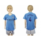 Manchester City #4 Kompany Home Kid Soccer Club Jersey