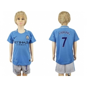 Manchester City #7 Sterling Home Kid Soccer Club Jersey